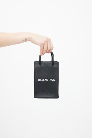 Balenciaga Black 
White Mini Logo Crossbody Tote