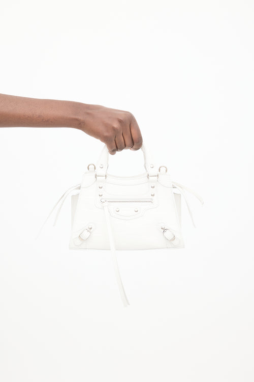 Balenciaga White Leather Neo City Mini Embossed Bag