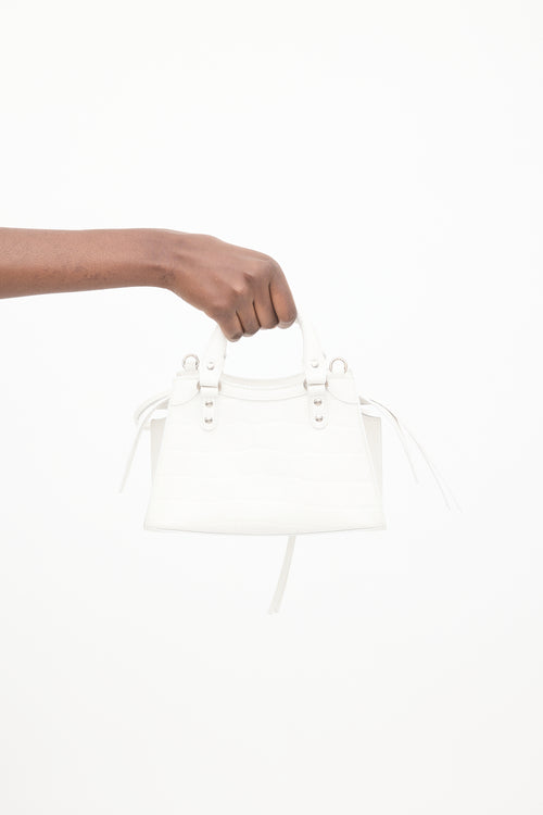 Balenciaga White Leather Neo City Mini Embossed Bag