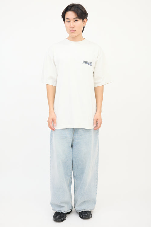 Balenciaga White Embroidered Political Campaign Oversized T-Shirt