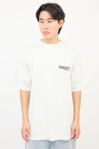 Balenciaga White Embroidered Political Campaign Oversized T-Shirt