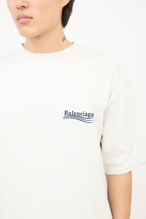 Balenciaga White Embroidered Political Campaign Oversized T-Shirt