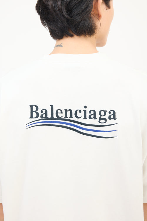 Balenciaga White Embroidered Political Campaign Oversized T-Shirt