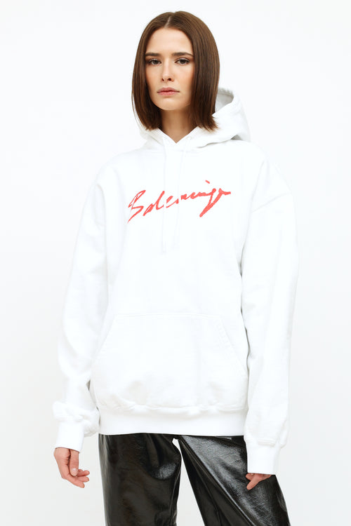 Balenciaga White and Red Mens Hoodie