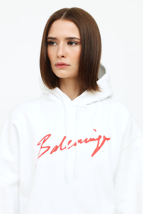 Balenciaga White and Red Mens Hoodie