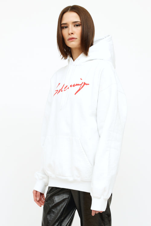 Balenciaga White and Red Mens Hoodie