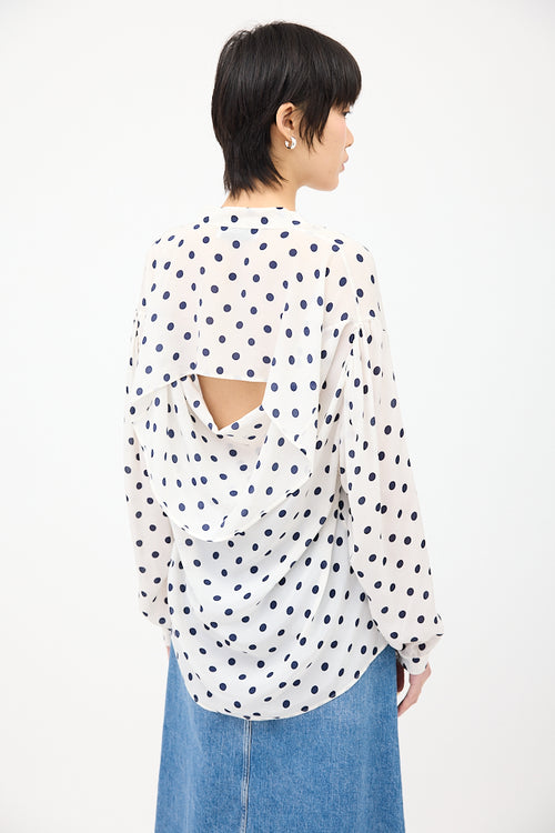 Balenciaga White 
Navy Silk Polka Dot Shirt