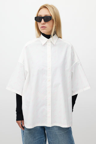 Balenciaga White 
Neon Pink Monogram Shirt