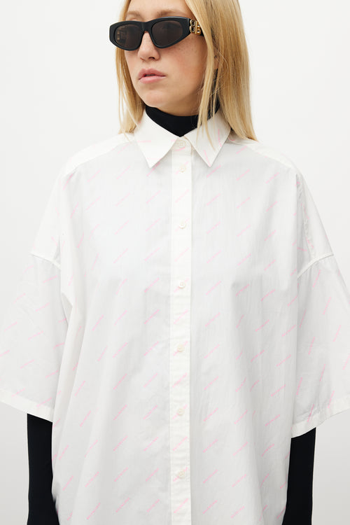 Balenciaga White 
Neon Pink Monogram Shirt