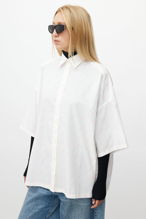 Balenciaga White 
Neon Pink Monogram Shirt