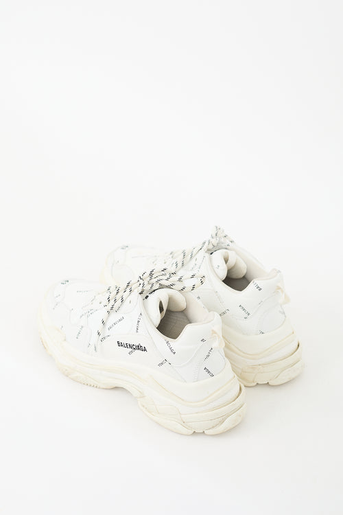 Balenciaga White 
Black Allover Logo Triple S Sneaker