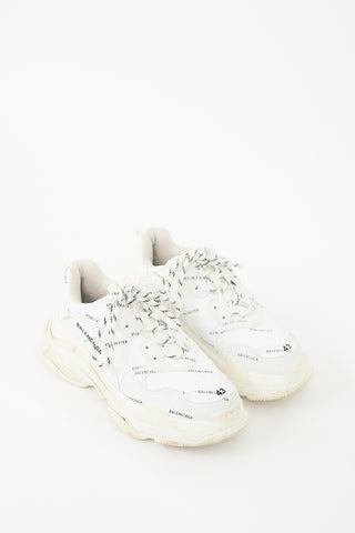 Balenciaga White 
Black Allover Logo Triple S Sneaker