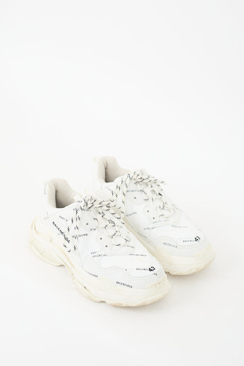 Balenciaga White 
Black Allover Logo Triple S Sneaker