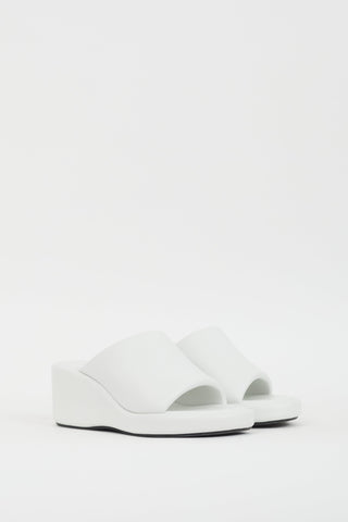 Balenciaga White Leather Logo Wedge Sandal