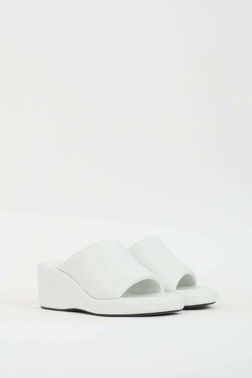 Balenciaga White Leather Logo Wedge Sandal