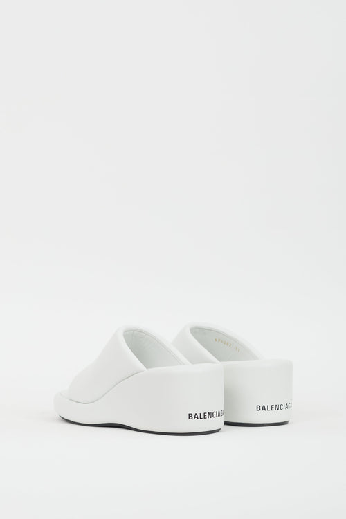 Balenciaga White Leather Logo Wedge Sandal