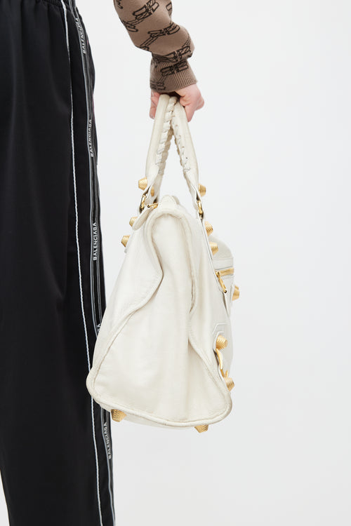 Balenciaga White Leather Large City Tote Bag