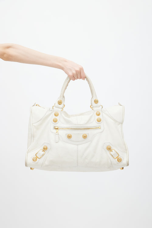 Balenciaga White Leather Large City Tote Bag