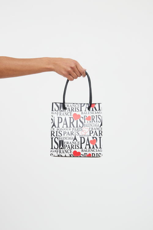 Balenciaga White, Black, and Red Paris Shopper Tote Bag