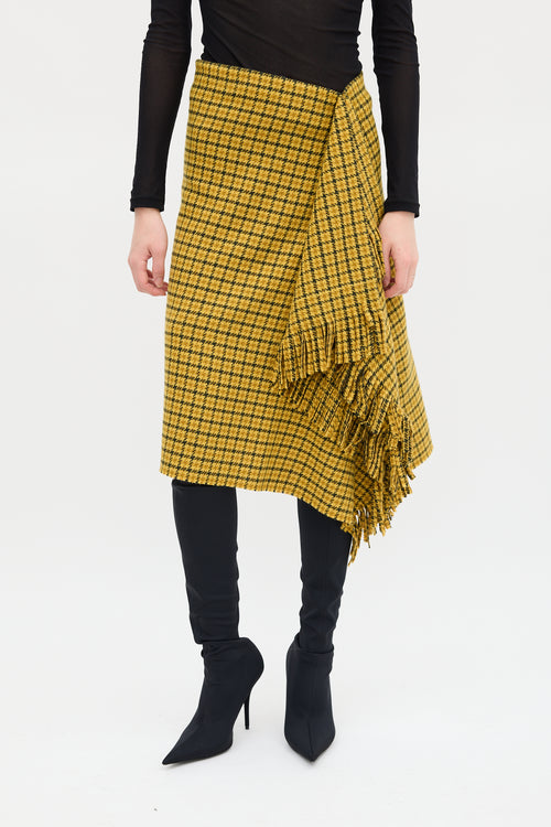 Balenciaga Yellow 
Black Plaid Fringe Skirt