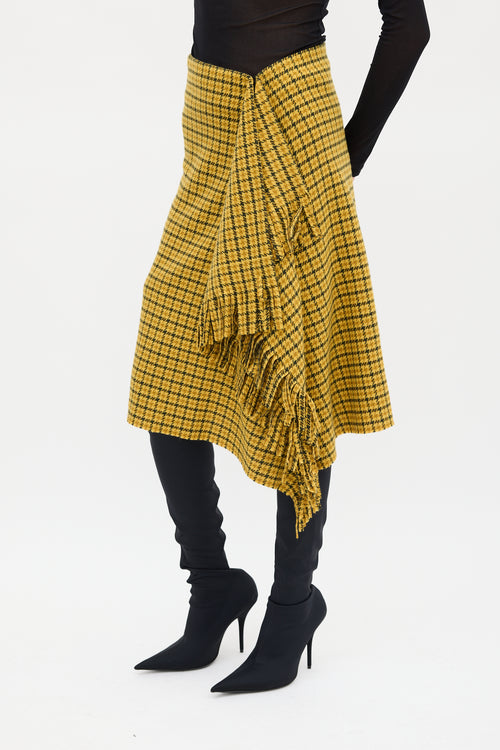 Balenciaga Yellow 
Black Plaid Fringe Skirt