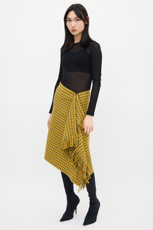 Balenciaga Yellow 
Black Plaid Fringe Skirt