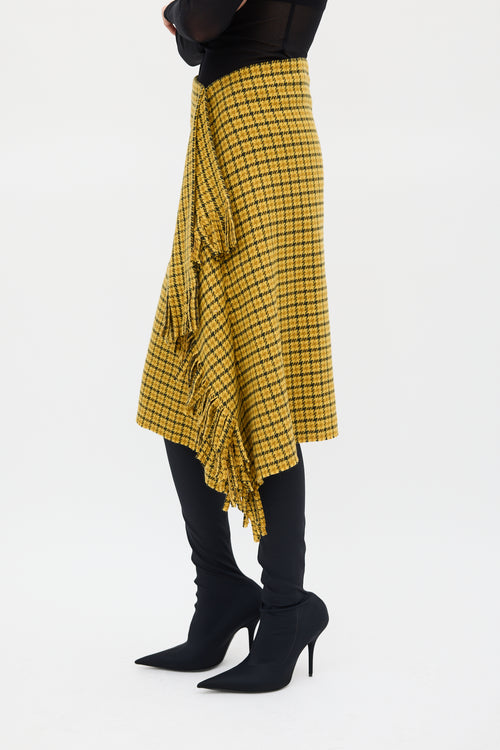 Balenciaga Yellow 
Black Plaid Fringe Skirt