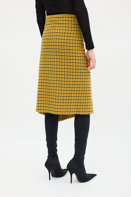 Balenciaga Yellow 
Black Plaid Fringe Skirt