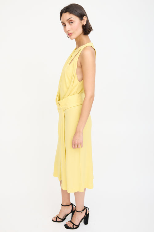 Balenciaga Yellow Floral Applique Sash Dress