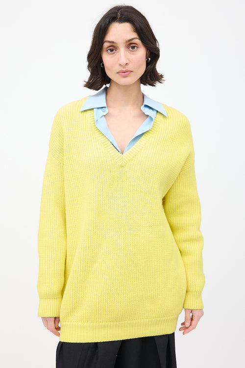 Balenciaga Yellow Knit V-Neck Sweater