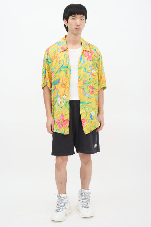 Balenciaga Yellow 
Multicolour Crinkled Satin Floral Shirt