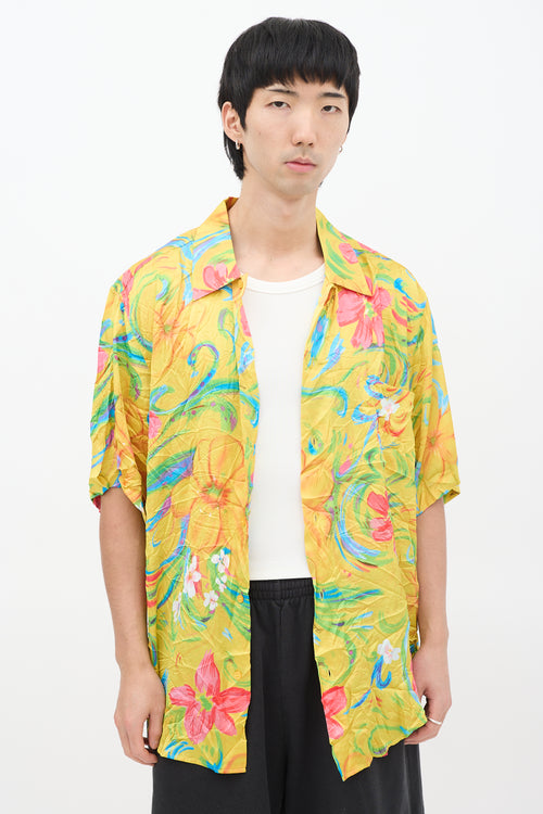 Balenciaga Yellow 
Multicolour Crinkled Satin Floral Shirt