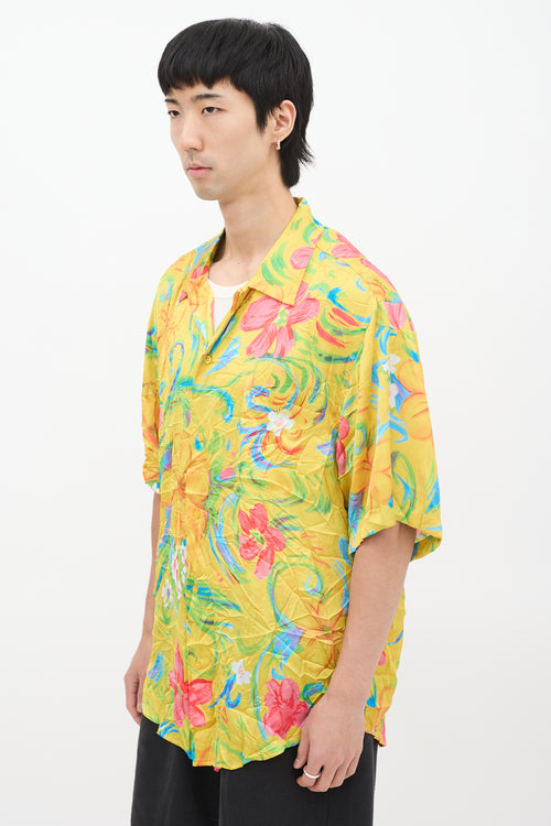 Balenciaga Yellow 
Multicolour Crinkled Satin Floral Shirt