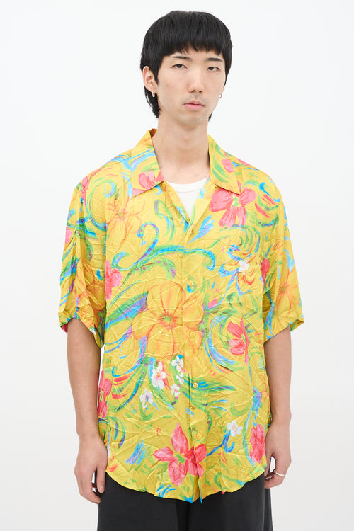 Balenciaga Yellow 
Multicolour Crinkled Satin Floral Shirt