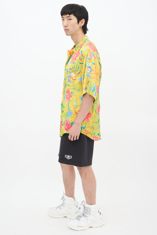 Balenciaga Yellow 
Multicolour Crinkled Satin Floral Shirt