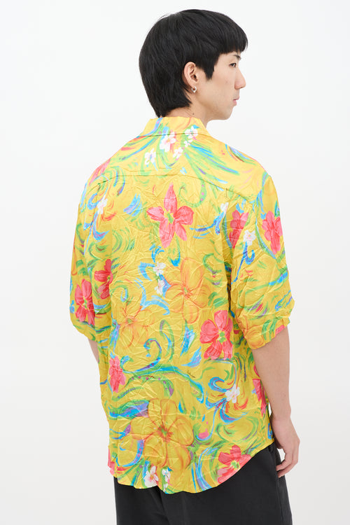 Balenciaga Yellow 
Multicolour Crinkled Satin Floral Shirt