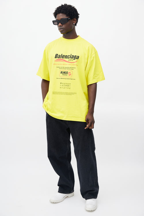 Balenciaga Yellow 
Multicolour Recycle Logo T-Shirt