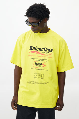 Balenciaga Yellow 
Multicolour Recycle Logo T-Shirt