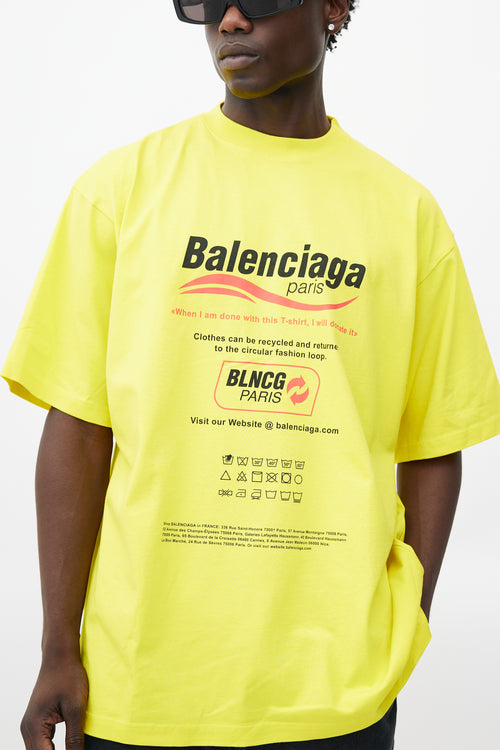 Balenciaga Yellow 
Multicolour Recycle Logo T-Shirt