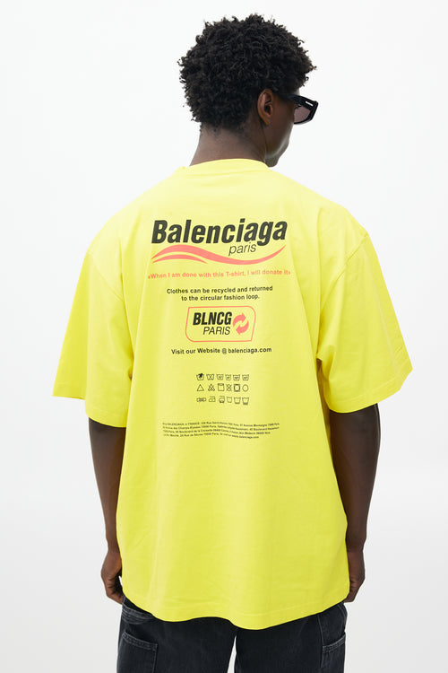 Balenciaga Yellow 
Multicolour Recycle Logo T-Shirt