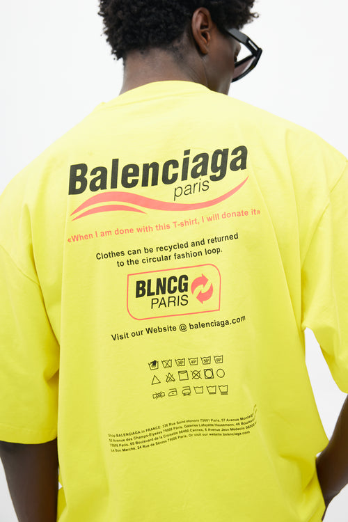 Balenciaga Yellow 
Multicolour Recycle Logo T-Shirt