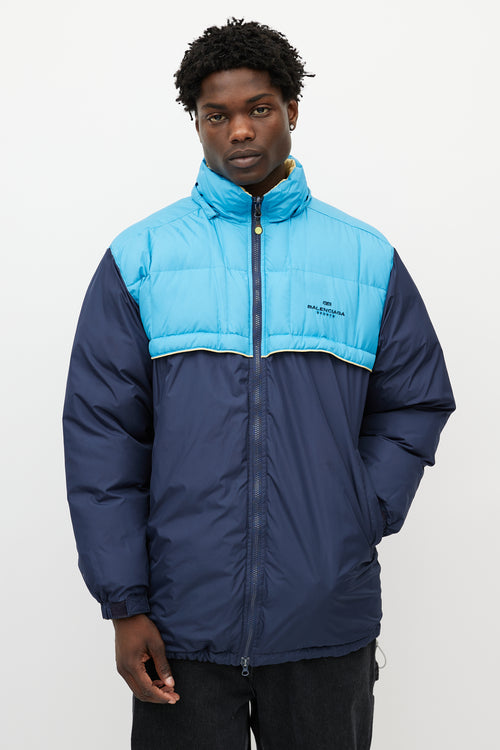 Balenciaga Yellow 
Navy Reversible Down Jacket