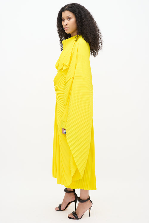 Balenciaga Resort 2022 Yellow Pleated Asymmetrical Dress