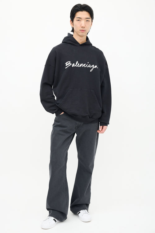 Balenciaga Black Cursive Logo Hoodie