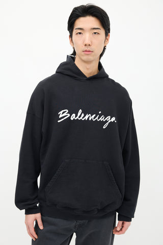 Balenciaga Black Cursive Logo Hoodie