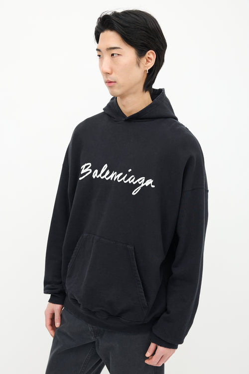 Balenciaga Black Cursive Logo Hoodie