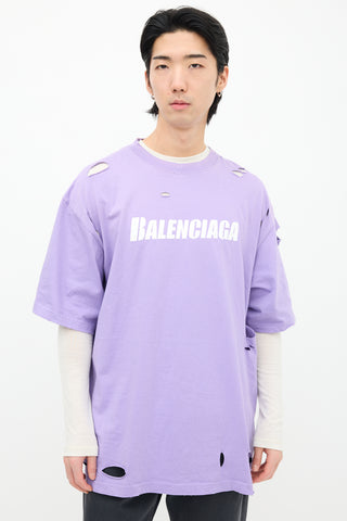 Balenciaga Purple Distressed Logo T-Shirt