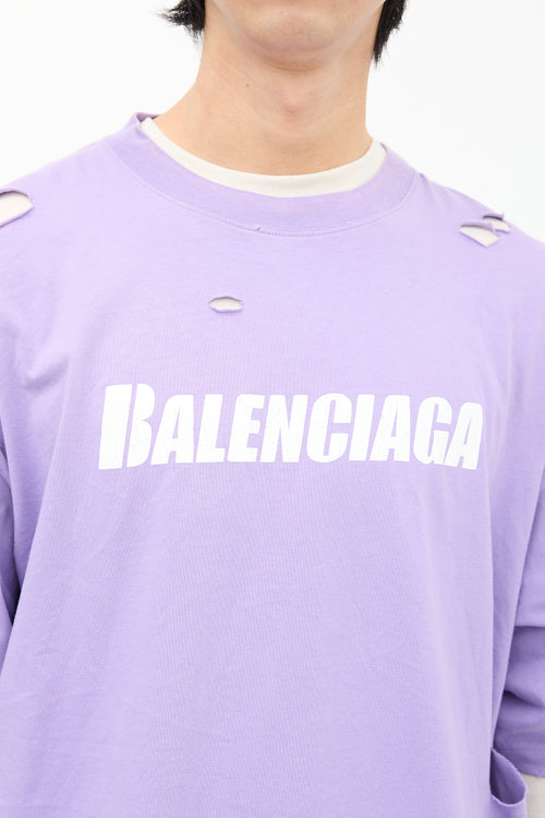 Balenciaga Purple Distressed Logo T-Shirt