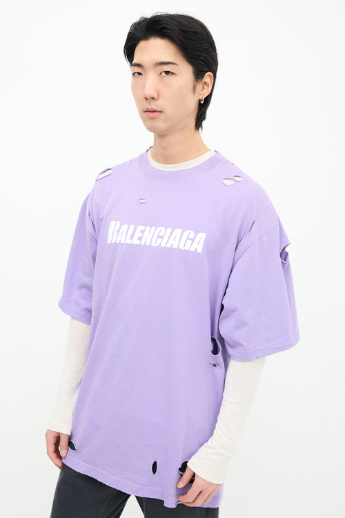 Balenciaga Purple Distressed Logo T-Shirt