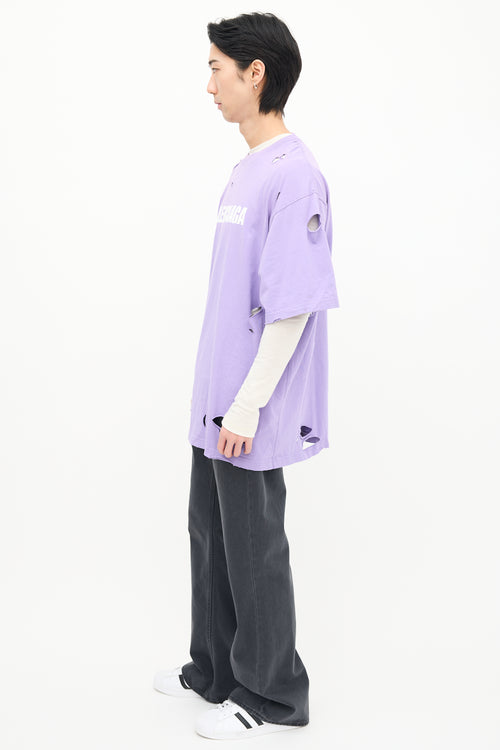 Balenciaga Purple Distressed Logo T-Shirt